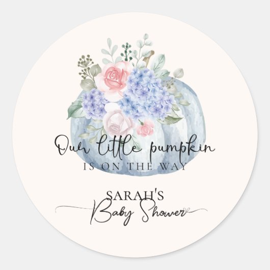 Blue Hydrangea Blume Pumpkin Fall Baby Dusche Runder Aufkleber (Vorderseite)