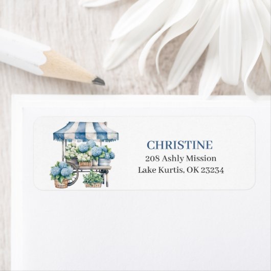 Blue Hydrangea Blume Shops Adressetikett (Insitu)