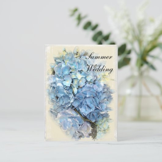 Blue Hydrangea Blume Summer Wedding Save the Date Ankündigungspostkarte (Stehend Vorderseite)