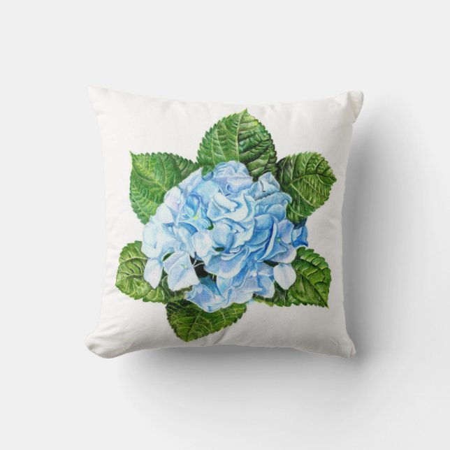 Blue Hydrangea Blume Throw Kissen (Vorderseite)