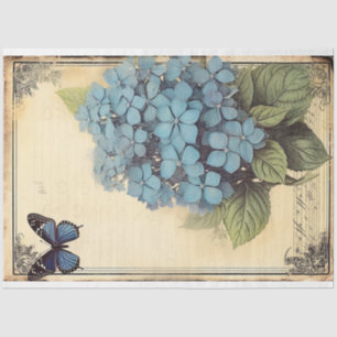 Blue Hydrangea Blume und Schmetterling Ephemeride Seidenpapier