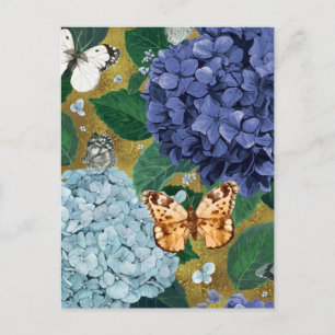 Blue Hydrangea Blume und Schmetterling  Postkarte