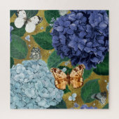 Blue Hydrangea Blume und Schmetterling Puzzle (Vertikal)