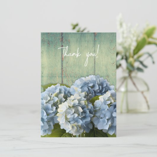 Blue Hydrangea Blume Vielen Dank, Schrift Dankeskarte (Stehend Vorderseite)