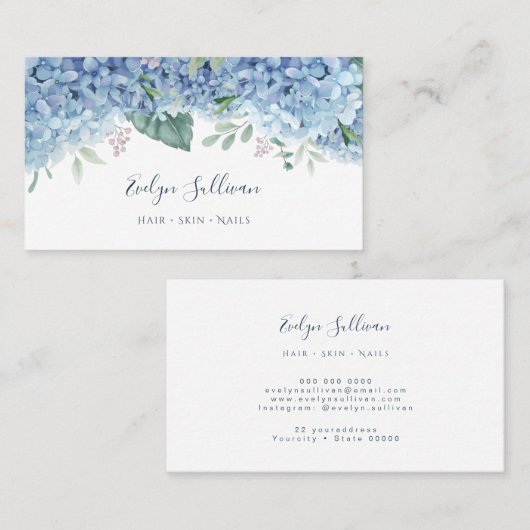 Blue Hydrangea Blume Visitenkarte (Vorne/Hinten)