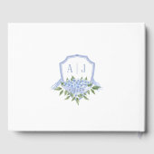 Blue Hydrangea Blume & Wappen, Hochzeit Gästebuch (Rückseite)