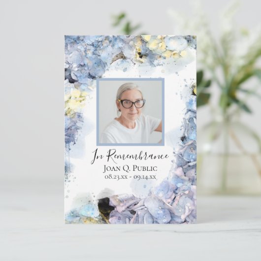 Blue Hydrangea Blume Wasserfarbe Beerdigung Beilei Dankeskarte (Stehend Vorderseite)