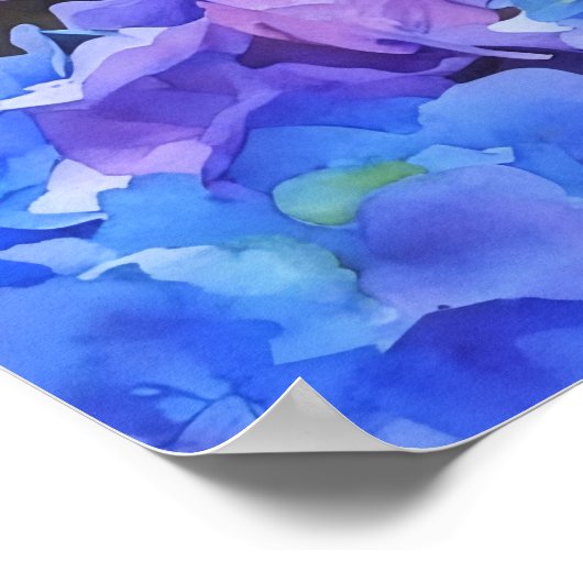 Blue Hydrangea Blume Wasserfarben Art Poster (Ecke)