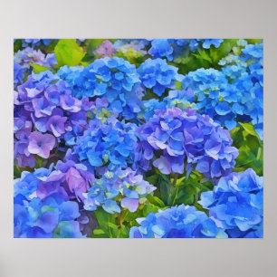 Blue Hydrangea Blume Wasserfarben Art Poster