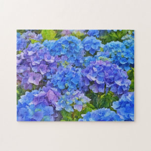 Blue Hydrangea Blume Wasserfarben Art Puzzle