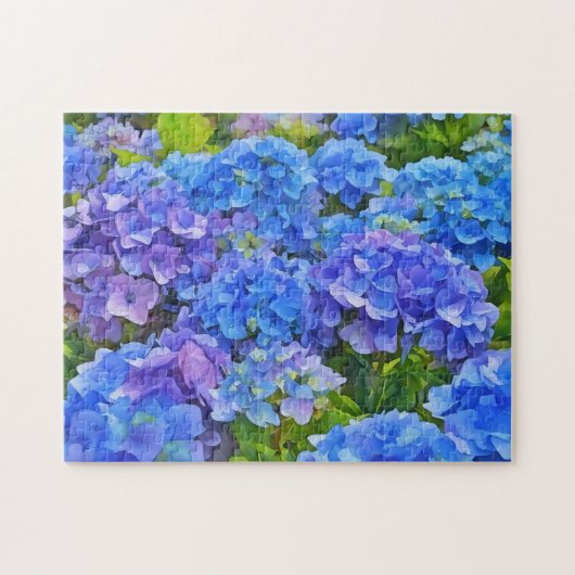 Blue Hydrangea Blume Wasserfarben Art Puzzle (Horizontal)