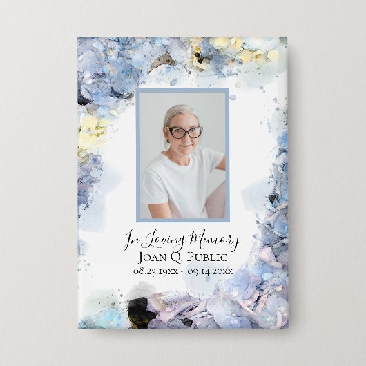 Blue Hydrangea Blume Wasserfarben Beerdigung Geden Button (Vorderseite)