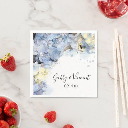 Blue Hydrangea Blume Wasserfarbenhochzeit Serviette (Beispiel)