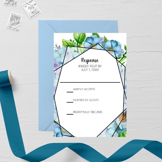 Blue Hydrangea Blume Wedding RSVP Karte