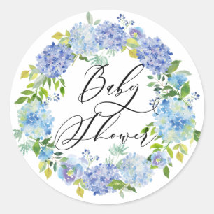 Blue Hydrangea Blume Wreath Baby Dusche Runder Aufkleber