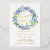 Blue Hydrangea Blume Wreath Brautparty Folieneinladung (Vorderseite)
