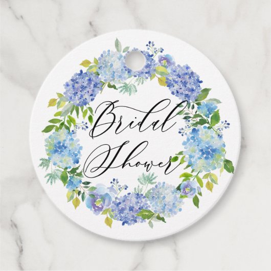 Blue Hydrangea Blume Wreath Brautparty Geschenkanhänger (Vorderseite)