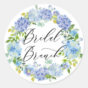 Blue Hydrangea Blume Wreath Bridal Brunch Runder Aufkleber