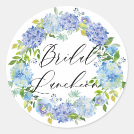 Blue Hydrangea Blume Wreath Bridal Luncheon Runder Aufkleber
