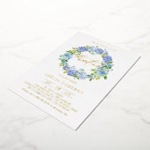 Blue Hydrangea Blume Wreath Christening Folieneinladung (Gedreht)