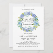Blue Hydrangea Blume Wreath Erste Heilige Kommune Einladung (Vorderseite)