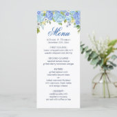 Blue Hydrangea Blumengrün Hochzeitskarte Menükarte (Stehend Vorderseite)