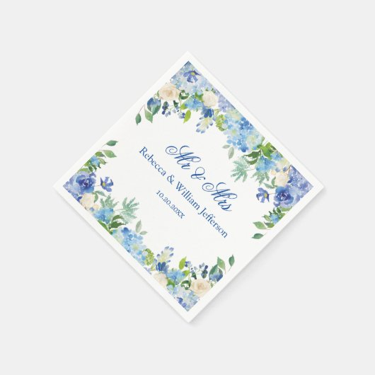 Blue Hydrangea Blumengrün Hochzeitspapier Serviette (Ecke)