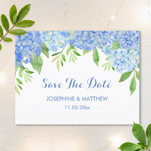 Blue Hydrangea Blumengrün Save the Date Ankündigungspostkarte