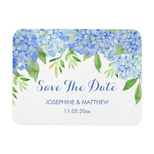 Blue Hydrangea Blumengrün Save the Date Magnet (Horizontal)