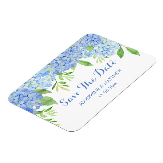 Blue Hydrangea Blumengrün Save the Date Magnet (Linke Seite)