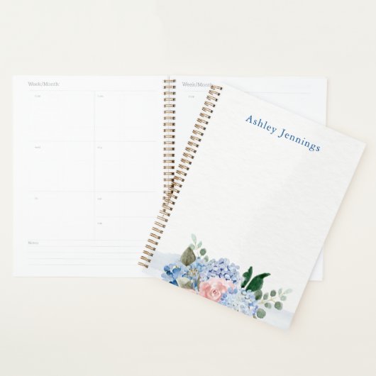 Blue Hydrangea & Blush Floral Personalized Planer (Anzeige)