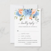 Blue Hydrangea Blush Pink Roses Blume Hochzeit RSVP Karte (Vorderseite)