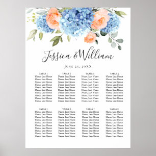 Blue Hydrangea Blush Rose 8 Tische SITZPLATZ Poster