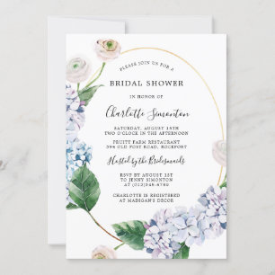 Blue Hydrangea Blush Rose Brautparty Einladung