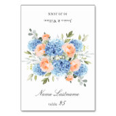 Blue Hydrangea Blush Rose Hochzeitskarte Tischnummer (Vorderseite)
