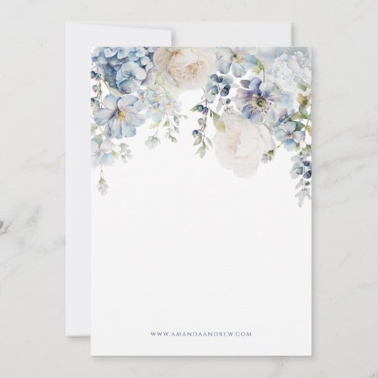 Blue Hydrangea & Blush Rose Save the Date Einladung (Rückseite)