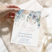 Blue Hydrangea & Blush Rose Save the Date Einladung