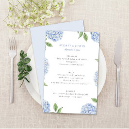Blue Hydrangea Border Classic Wedding Paper Menü
