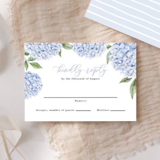 Blue Hydrangea Border Classic Wedding Reply RSVP Karte