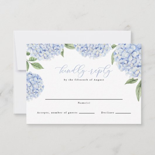 Blue Hydrangea Border Classic Wedding Reply RSVP Karte (Vorderseite)