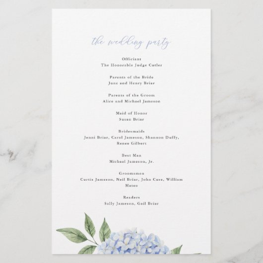 Blue Hydrangea Border Folding Paper Program Flyer (Hinten)