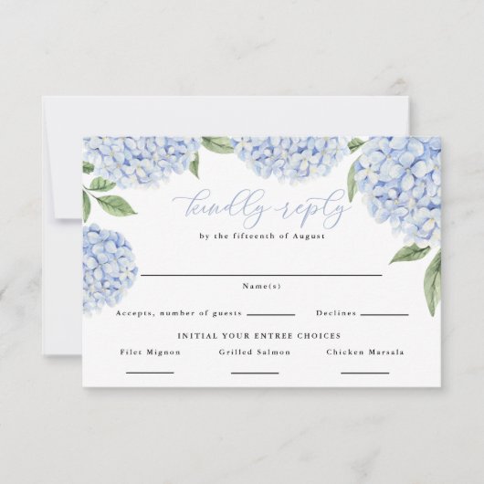 Blue Hydrangea Border Food Choices RSVP Karte (Vorderseite)