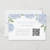Blue Hydrangea Border Modern QR Code Wedding Antwo RSVP Karte (Vorderseite)