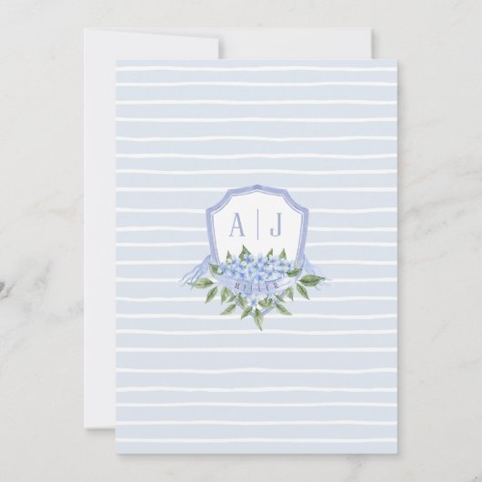 Blue Hydrangea Border, Personalisiertes Wappen Hoc Einladung (Rückseite)