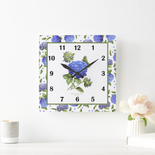 Blue Hydrangea Botanical Art Square Uhr (Zuhause)