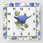 Blue Hydrangea Botanical Art Square Uhr (Vorderseite)