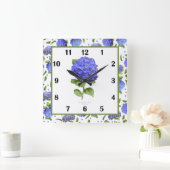 Blue Hydrangea Botanical Art Square Uhr (Zuhause)