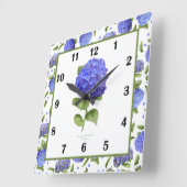 Blue Hydrangea Botanical Art Square Uhr (Winkel)