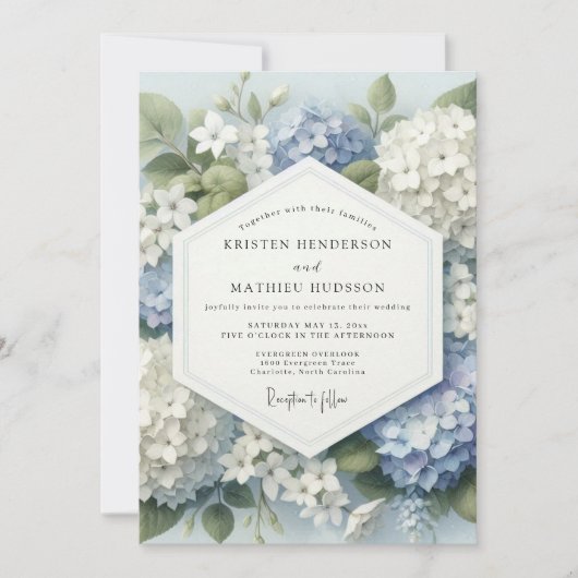 Blue Hydrangea Botanical Bloom Wedding Einladung (Vorderseite)