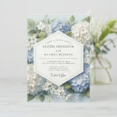 Blue Hydrangea Botanical Bloom Wedding Einladung (Stehend Vorderseite)
